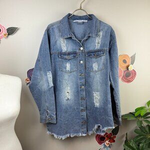 HYFVE Oversized Distressed Ombre Faded Denim Button Down - Size - Medium